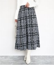 FKHJA28150 MK MICHEL KLEIN(MK ミッシェルクラン) リバーシブルチェックスカート/洗える グレー（チェック）×モスグリーン（無地）