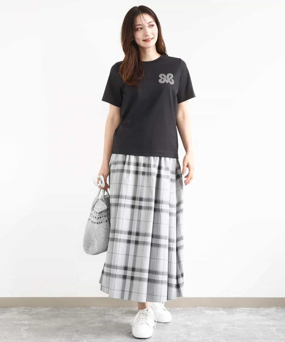 FKHJA28150 MK MICHEL KLEIN(MK ミッシェルクラン) リバーシブルチェックスカート/洗える グレー（チェック）×モスグリーン（無地）
