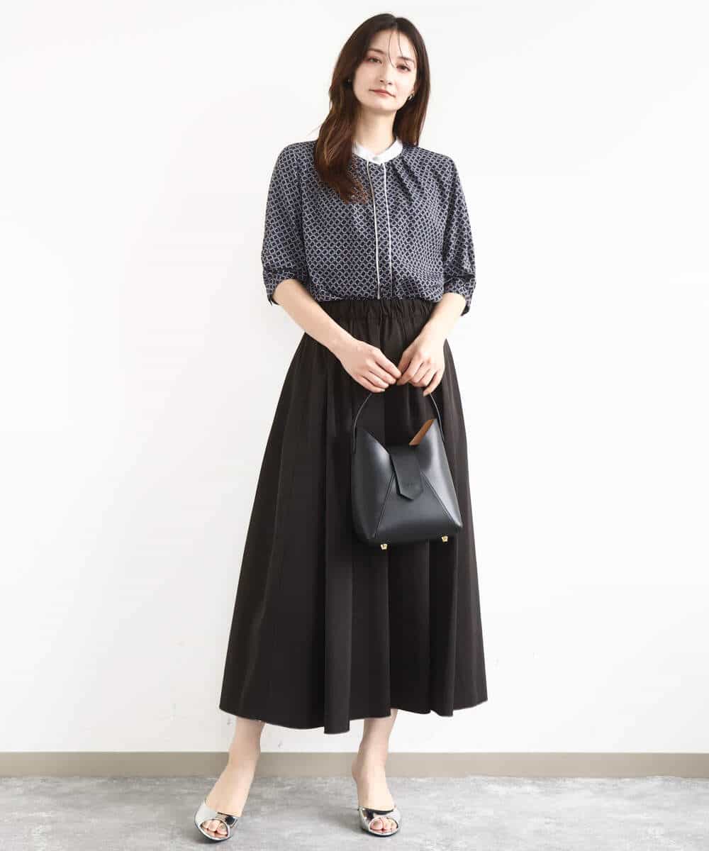 FKHJA28150 MK MICHEL KLEIN(MK ミッシェルクラン) リバーシブルチェックスカート/洗える グレー（チェック）×モスグリーン（無地）
