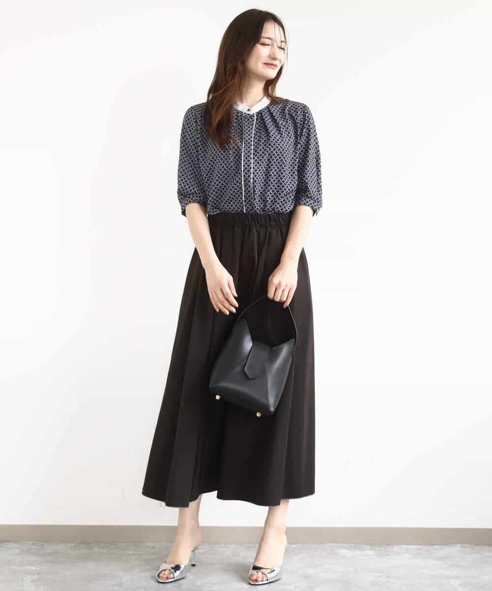 FKHJA28150 MK MICHEL KLEIN(MK ミッシェルクラン) リバーシブルチェックスカート/洗える グレー（チェック）×モスグリーン（無地）