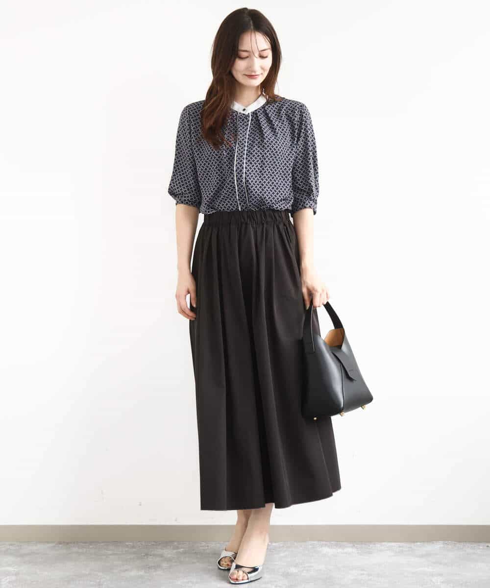 FKHJA28150 MK MICHEL KLEIN(MK ミッシェルクラン) リバーシブルチェックスカート/洗える グレー（チェック）×モスグリーン（無地）