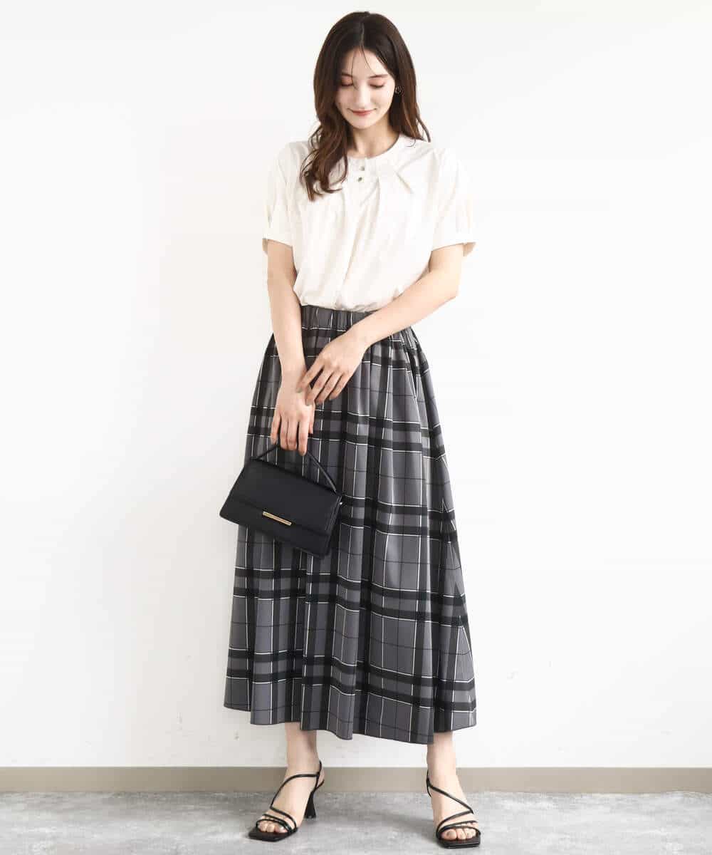 FKHJA28150 MK MICHEL KLEIN(MK ミッシェルクラン) リバーシブルチェックスカート/洗える グレー（チェック）×モスグリーン（無地）