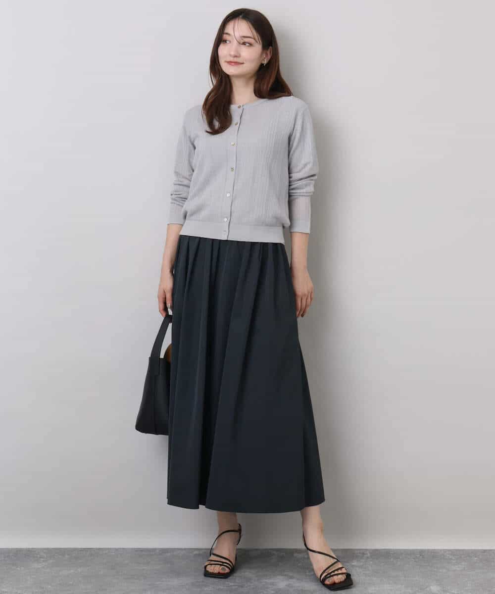 FKHJA28150 MK MICHEL KLEIN(MK ミッシェルクラン) リバーシブルチェックスカート/洗える グレー（チェック）×モスグリーン（無地）