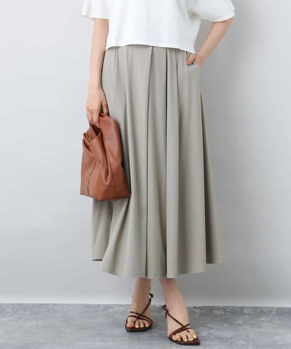 FKHJA72160 MK MICHEL KLEIN(MK ミッシェルクラン) ジャージーフレアスカート/接触冷感/速乾/洗える グレージュ