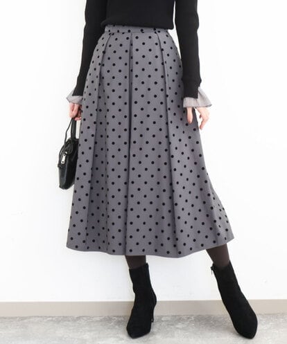 FKHJA82170 MK MICHEL KLEIN フロッキードット柄タックスカート/洗える