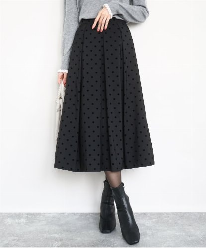 FKHJA82170 MK MICHEL KLEIN フロッキードット柄タックスカート/洗える