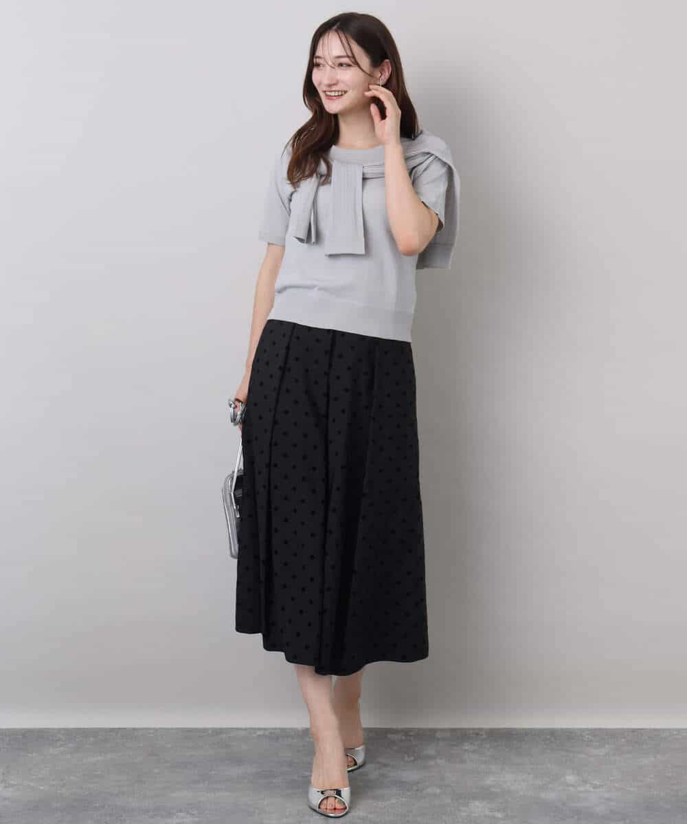FKHJA82170 MK MICHEL KLEIN(MK ミッシェルクラン) フロッキードット柄タックスカート/洗える グレー
