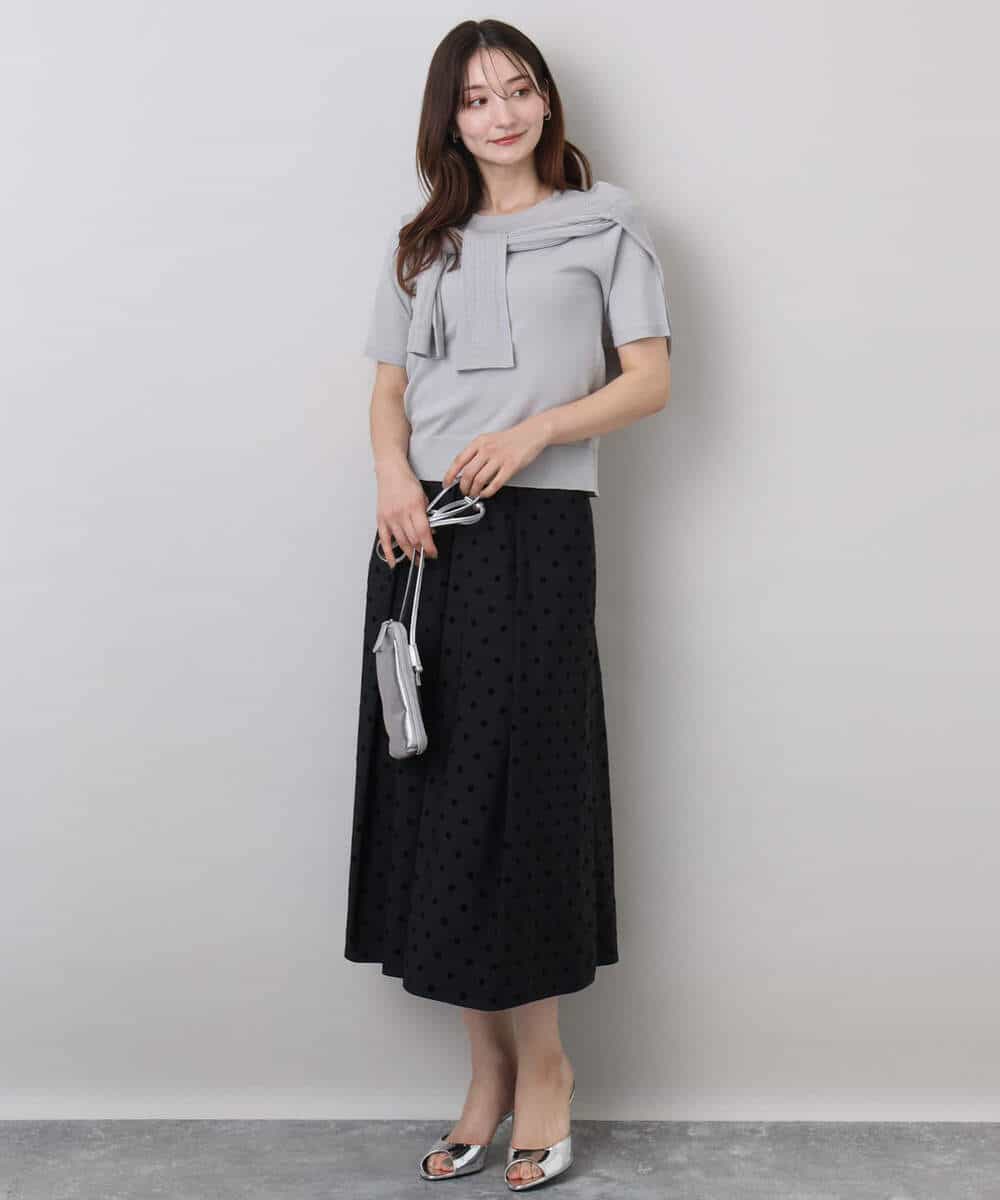 FKHJA82170 MK MICHEL KLEIN(MK ミッシェルクラン) フロッキードット柄タックスカート/洗える グレー