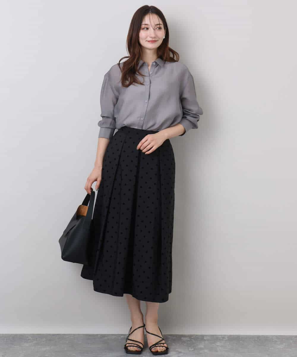 FKHJA82170 MK MICHEL KLEIN(MK ミッシェルクラン) フロッキードット柄タックスカート/洗える グレー