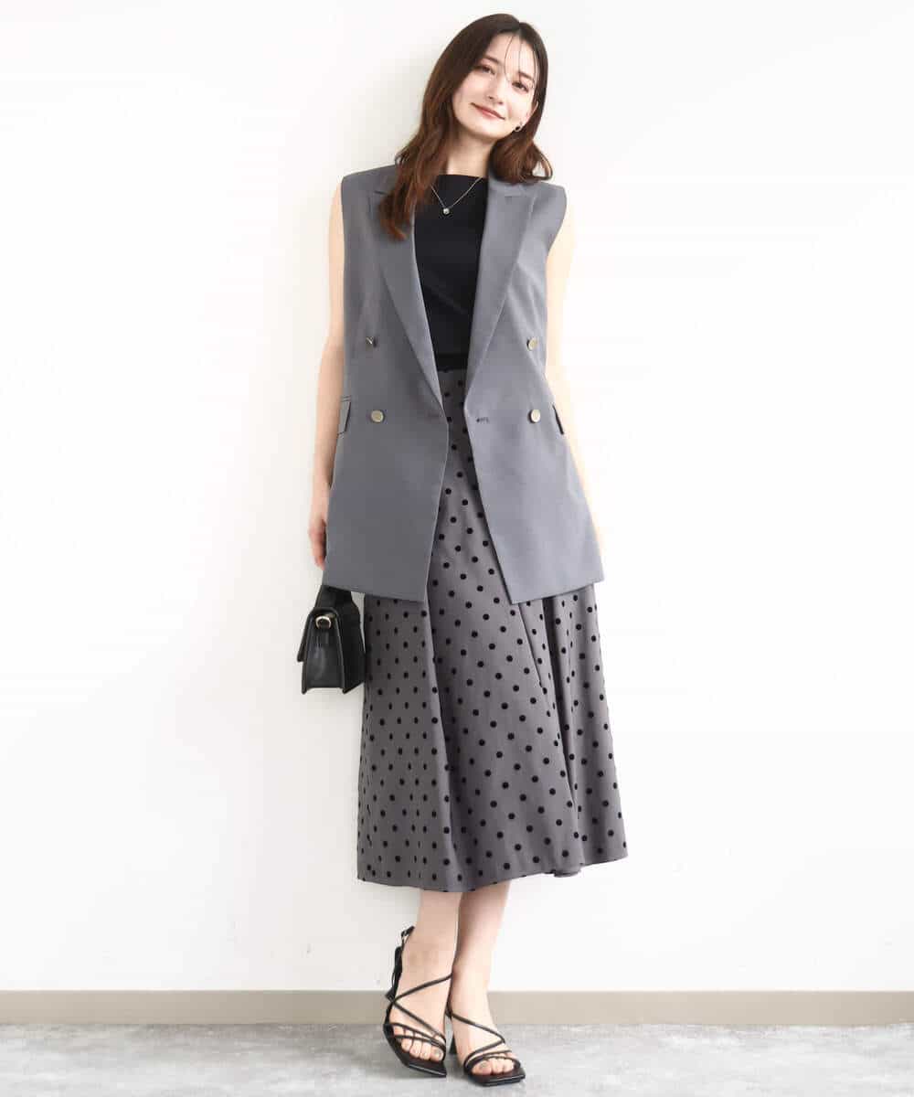 FKHJA82170 MK MICHEL KLEIN(MK ミッシェルクラン) フロッキードット柄タックスカート/洗える グレー