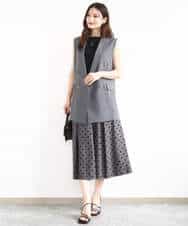 FKHJA82170 MK MICHEL KLEIN(MK ミッシェルクラン) フロッキードット柄タックスカート/洗える グレー