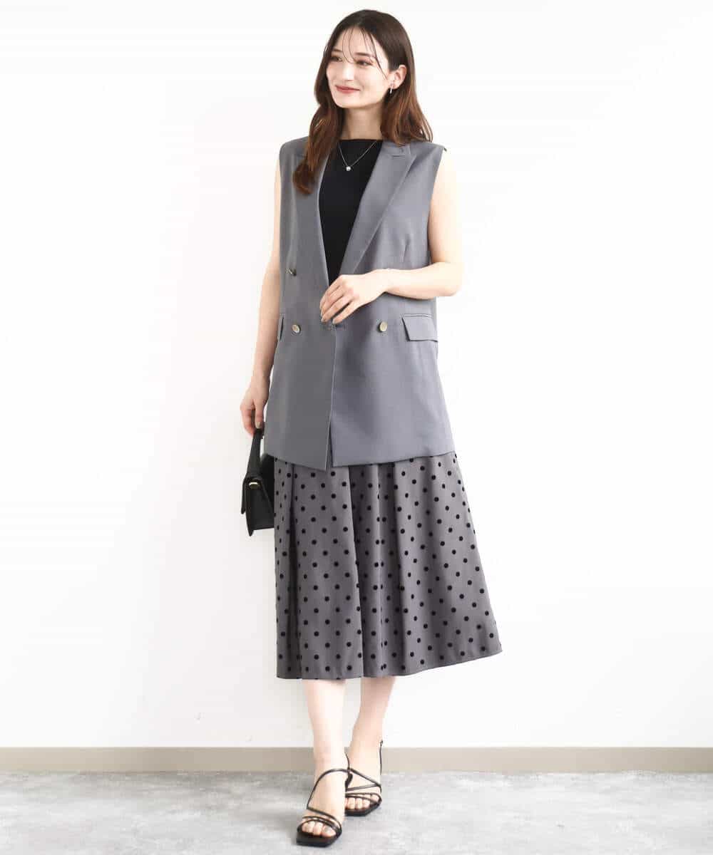 FKHJA82170 MK MICHEL KLEIN(MK ミッシェルクラン) フロッキードット柄タックスカート/洗える グレー