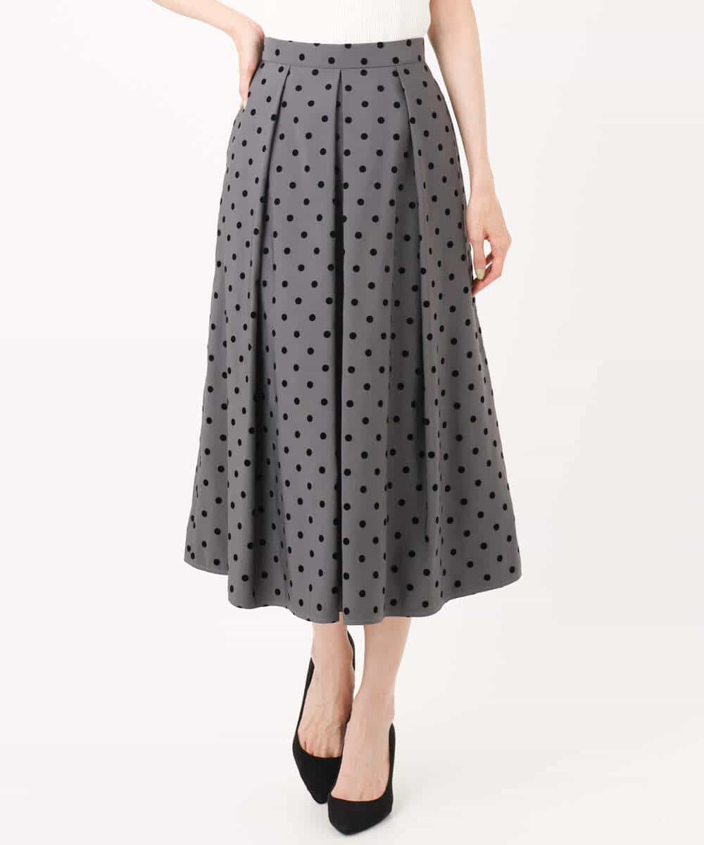 FKHJA82170 MK MICHEL KLEIN(MK ミッシェルクラン) フロッキードット柄タックスカート/洗える グレー