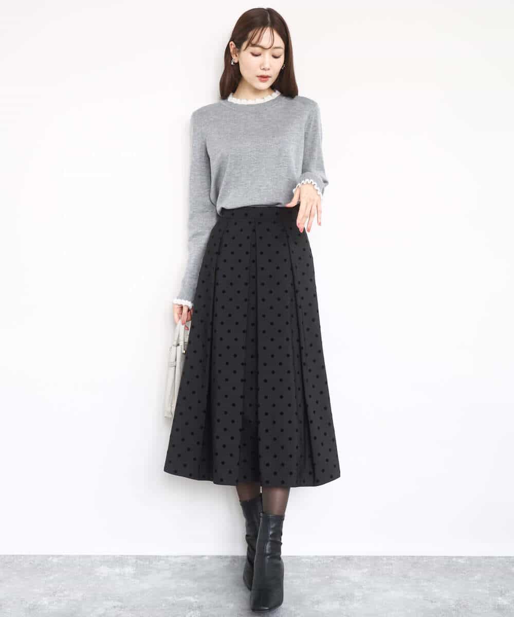 FKHJA82170 MK MICHEL KLEIN(MK ミッシェルクラン) フロッキードット柄タックスカート/洗える グレー