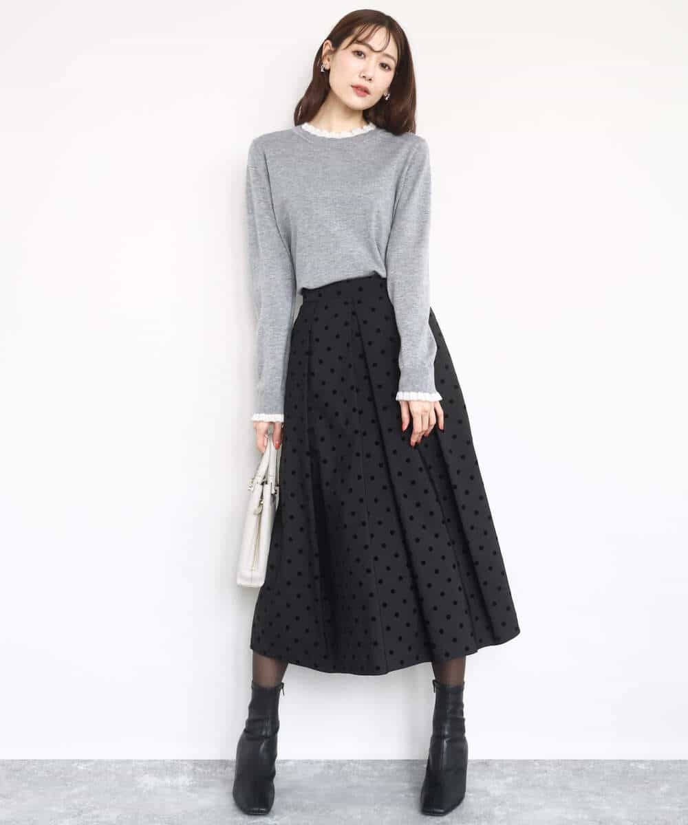 FKHJA82170 MK MICHEL KLEIN(MK ミッシェルクラン) フロッキードット柄タックスカート/洗える グレー