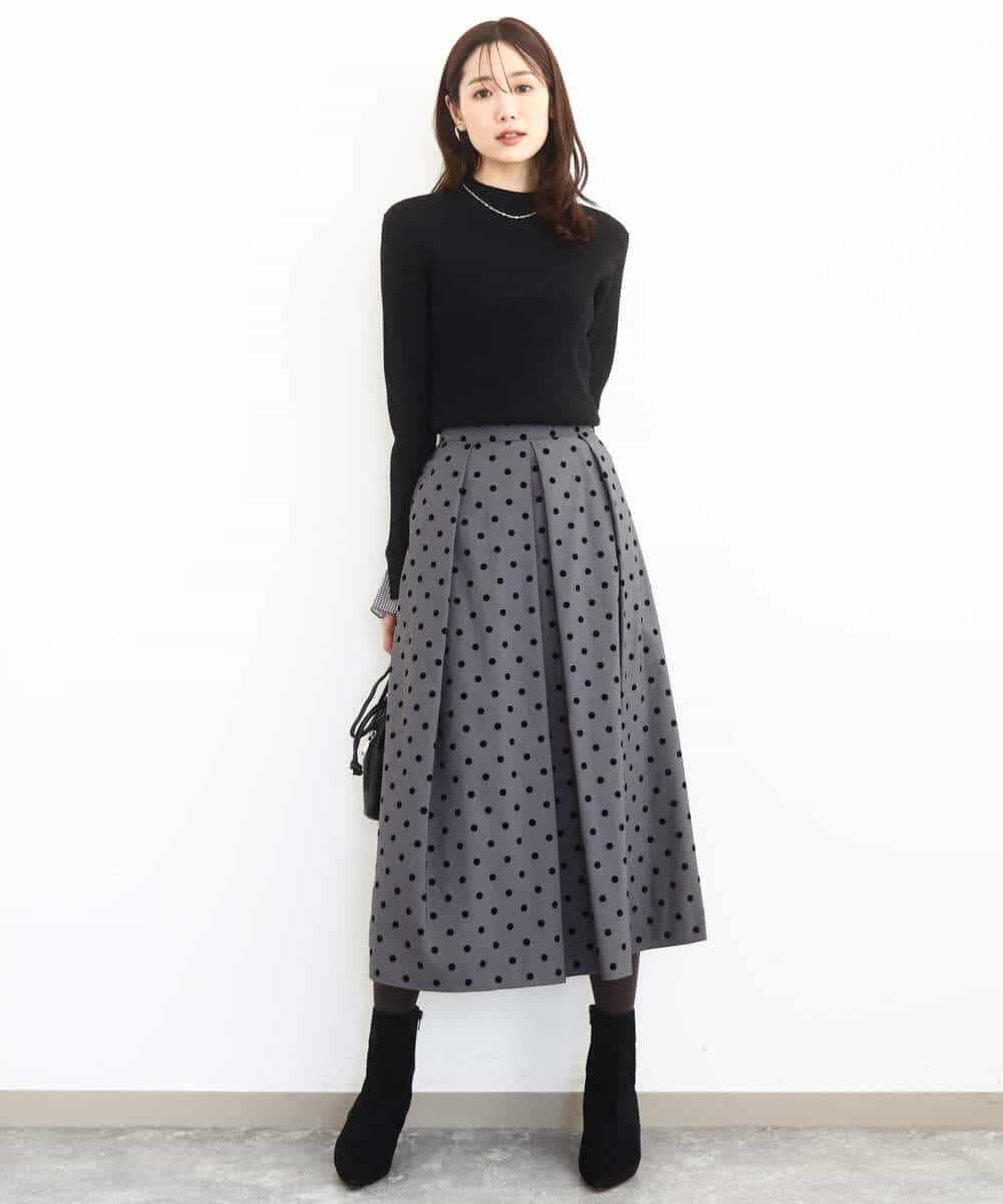 FKHJA82170 MK MICHEL KLEIN(MK ミッシェルクラン) フロッキードット柄タックスカート/洗える グレー