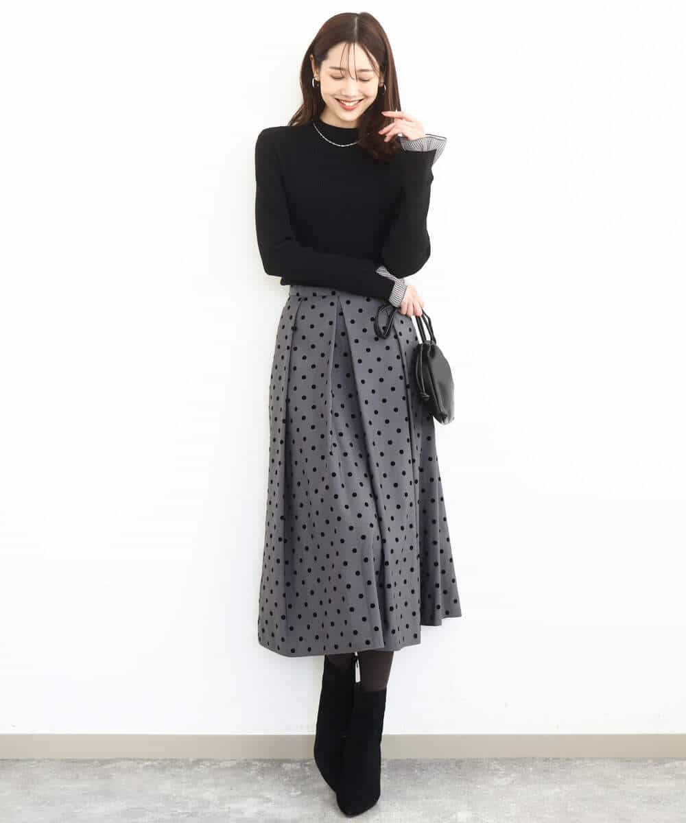 FKHJA82170 MK MICHEL KLEIN(MK ミッシェルクラン) フロッキードット柄タックスカート/洗える グレー