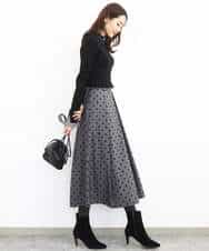 FKHJA82170 MK MICHEL KLEIN(MK ミッシェルクラン) フロッキードット柄タックスカート/洗える グレー