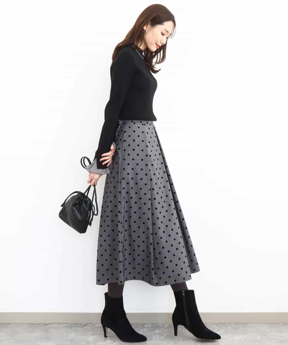 FKHJA82170 MK MICHEL KLEIN(MK ミッシェルクラン) フロッキードット柄タックスカート/洗える グレー