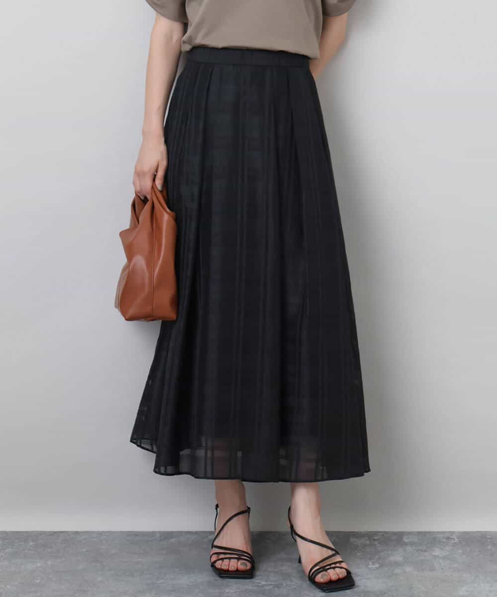 FKHJA85160 MK MICHEL KLEIN(MK ミッシェルクラン) シアードビーチェックスカート/洗える グレー