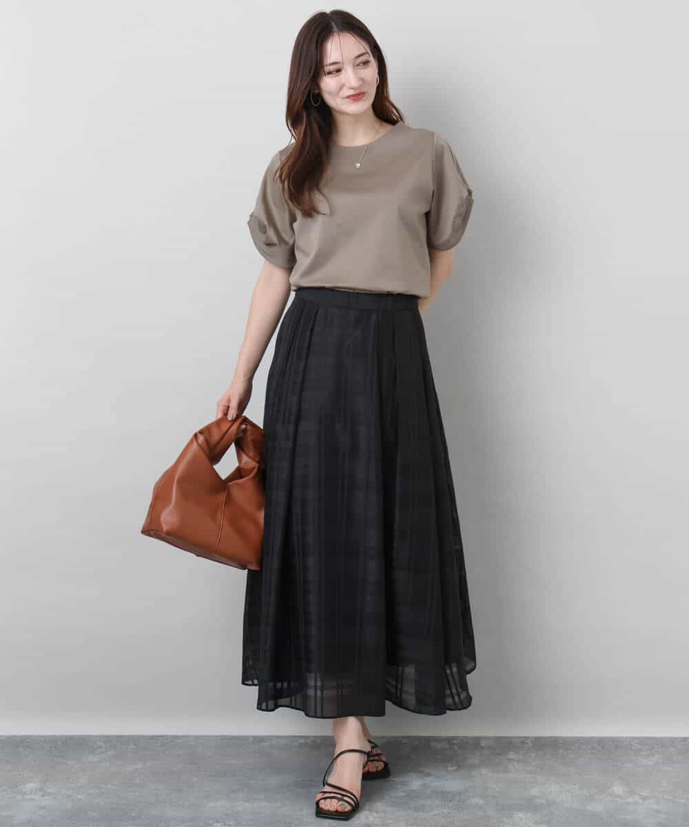 FKHJA85160 MK MICHEL KLEIN(MK ミッシェルクラン) シアードビーチェックスカート/洗える グレー