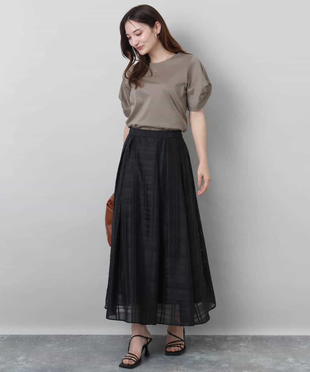 FKHJA85160 MK MICHEL KLEIN(MK ミッシェルクラン) シアードビーチェックスカート/洗える グレー