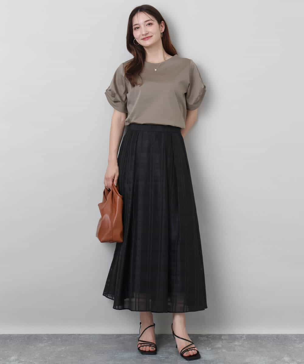 FKHJA85160 MK MICHEL KLEIN(MK ミッシェルクラン) シアードビーチェックスカート/洗える グレー