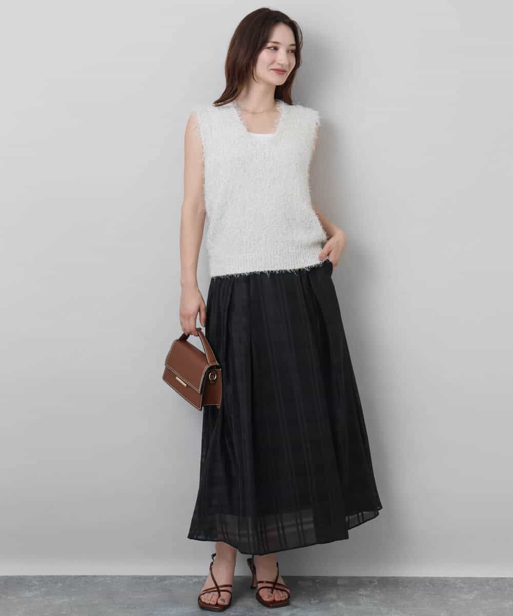 FKHJA85160 MK MICHEL KLEIN(MK ミッシェルクラン) シアードビーチェックスカート/洗える グレー