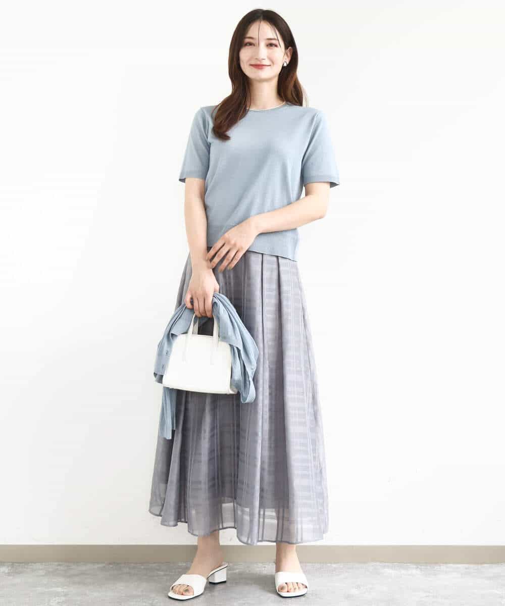 FKHJA85160 MK MICHEL KLEIN(MK ミッシェルクラン) シアードビーチェックスカート/洗える グレー