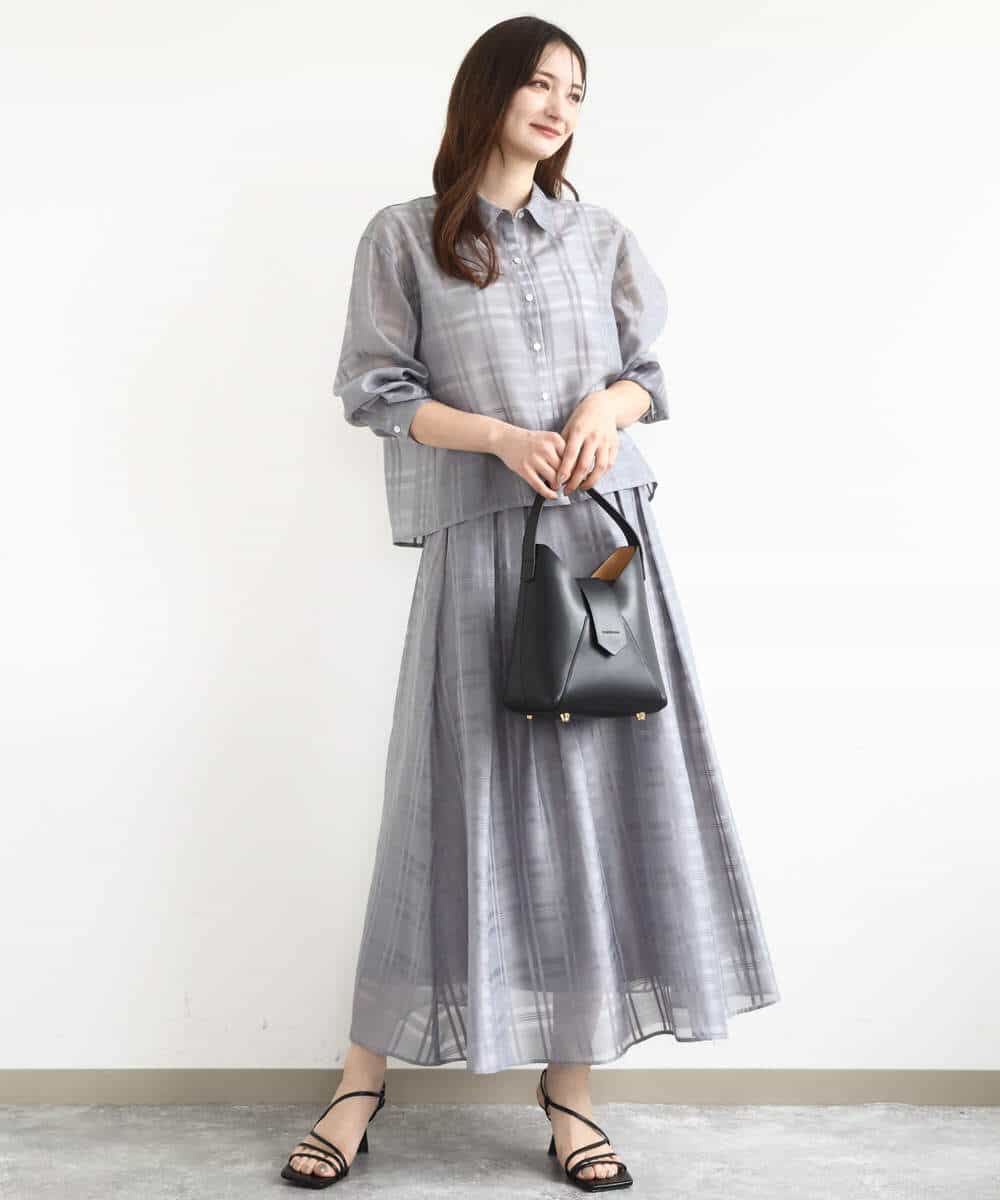 FKHJA85160 MK MICHEL KLEIN(MK ミッシェルクラン) シアードビーチェックスカート/洗える グレー