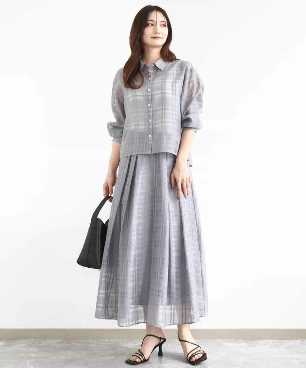 FKHJA85160 MK MICHEL KLEIN(MK ミッシェルクラン) シアードビーチェックスカート/洗える グレー
