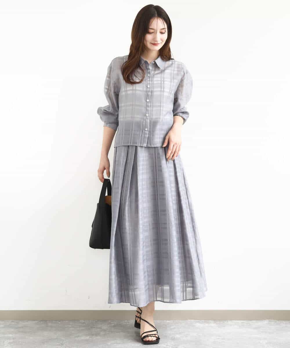 FKHJA85160 MK MICHEL KLEIN(MK ミッシェルクラン) シアードビーチェックスカート/洗える グレー