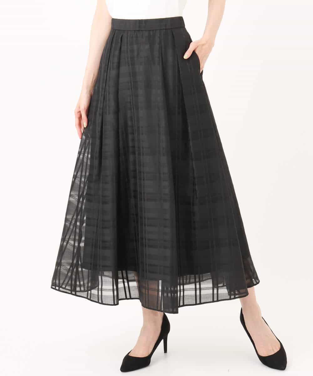 FKHJA85160 MK MICHEL KLEIN(MK ミッシェルクラン) シアードビーチェックスカート/洗える グレー