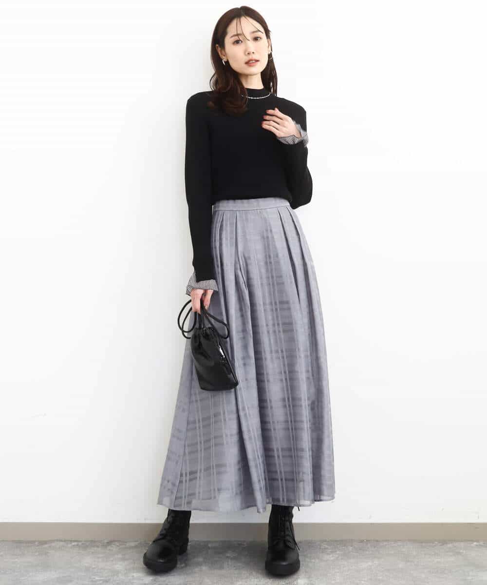 FKHJA85160 MK MICHEL KLEIN(MK ミッシェルクラン) シアードビーチェックスカート/洗える グレー