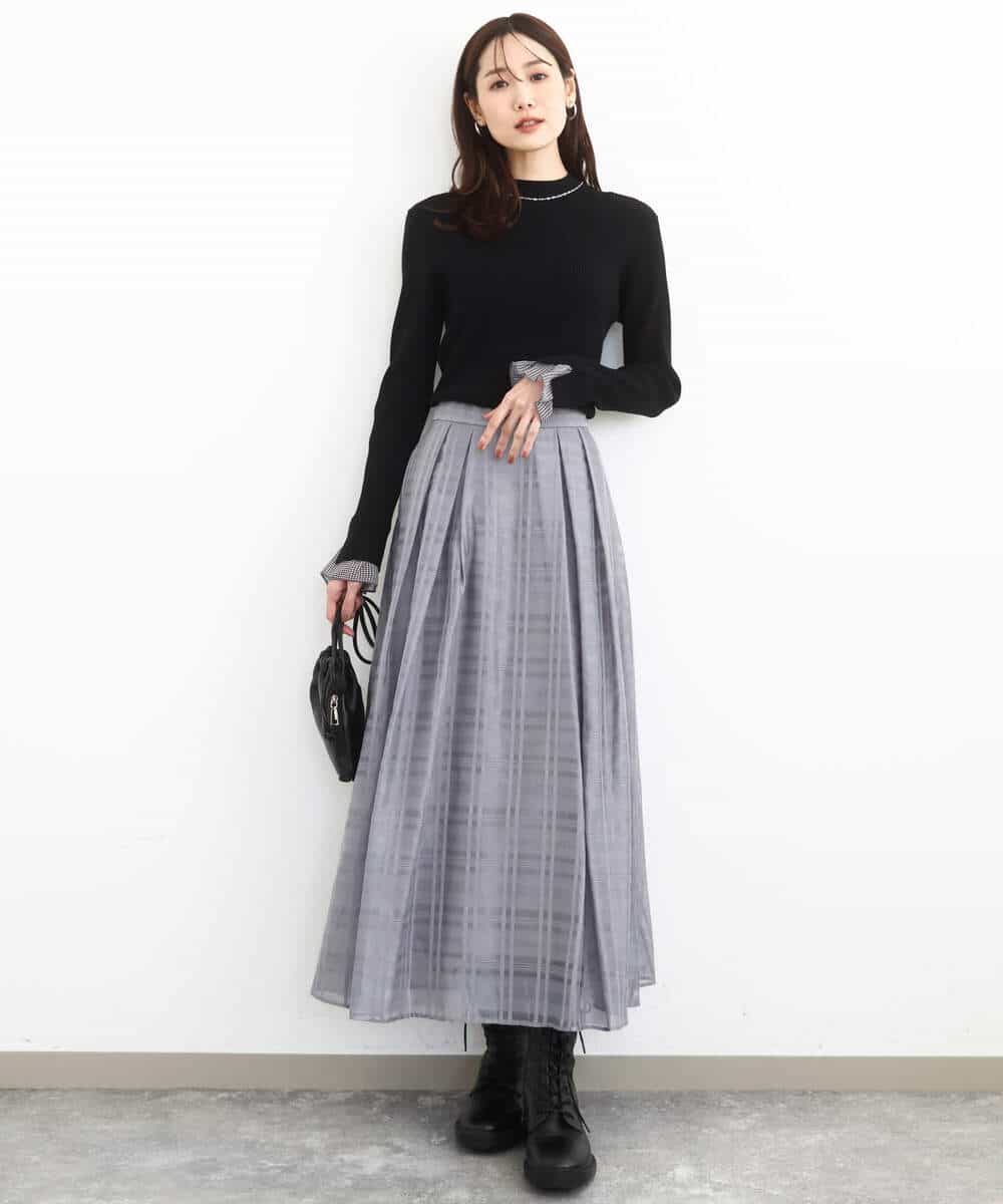 FKHJA85160 MK MICHEL KLEIN(MK ミッシェルクラン) シアードビーチェックスカート/洗える グレー