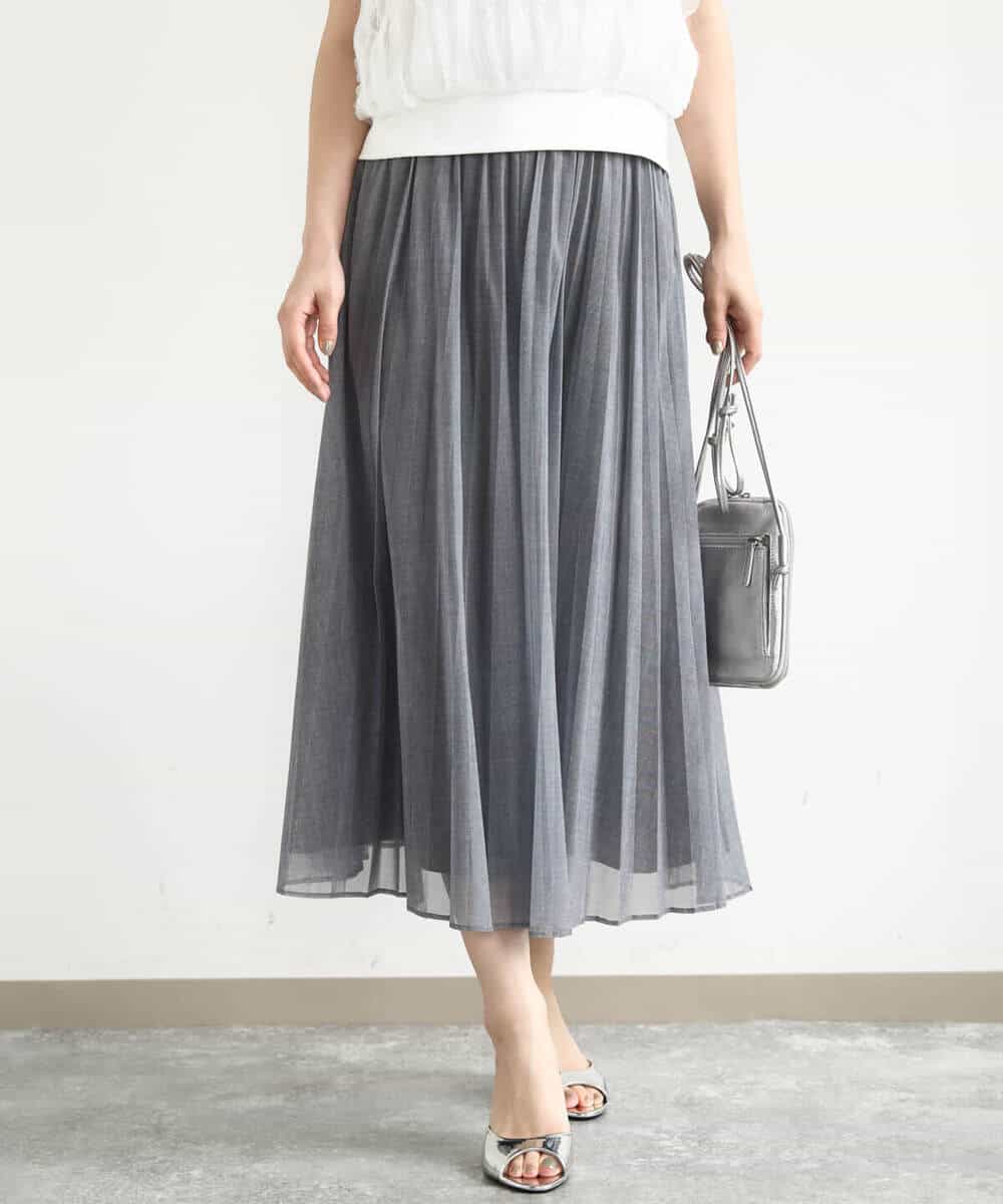 FKHJA88160 MK MICHEL KLEIN(MK ミッシェルクラン) デニム調シアープリーツスカート/洗える ネイビー