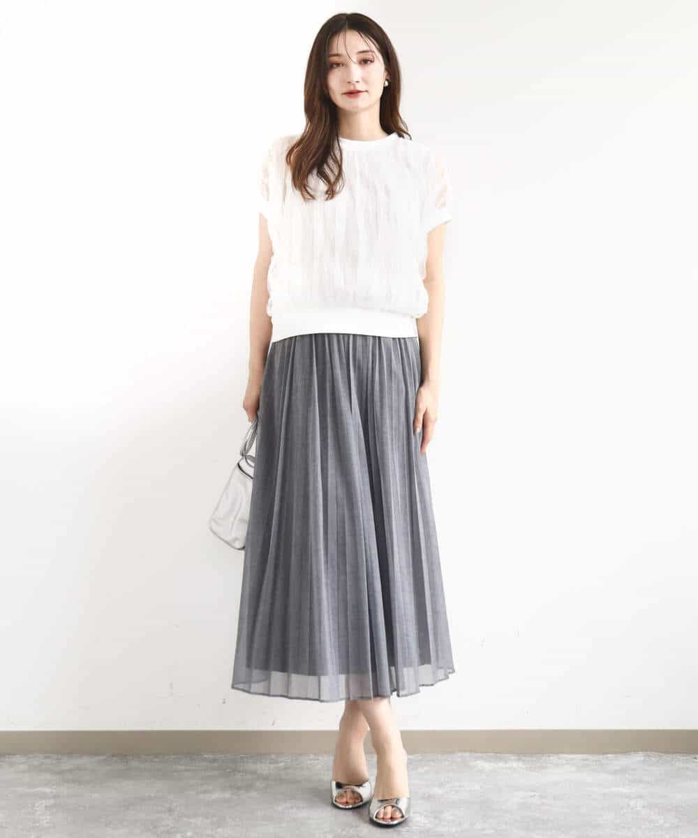 FKHJA88160 MK MICHEL KLEIN(MK ミッシェルクラン) デニム調シアープリーツスカート/洗える ネイビー