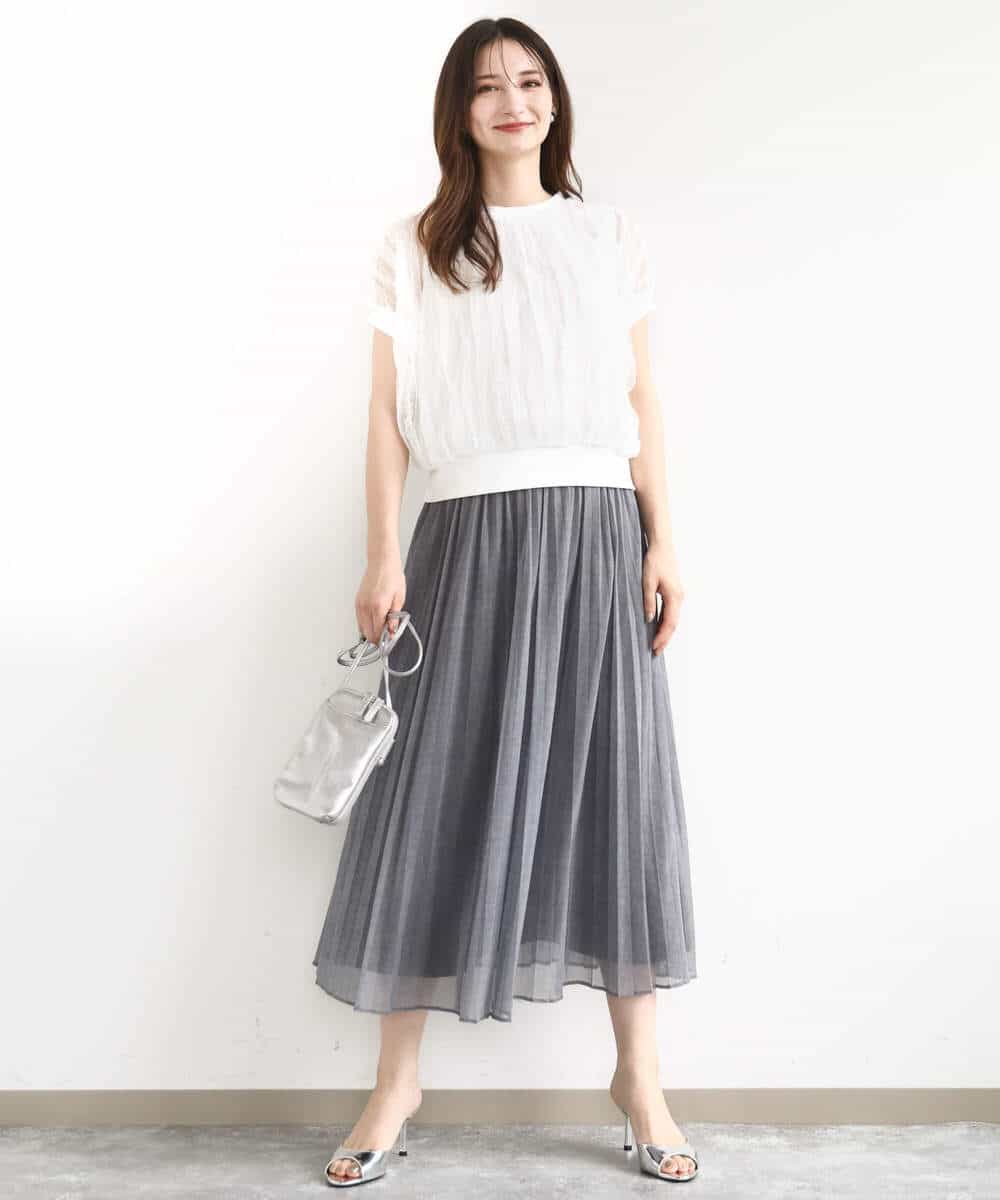 FKHJA88160 MK MICHEL KLEIN(MK ミッシェルクラン) デニム調シアープリーツスカート/洗える ネイビー