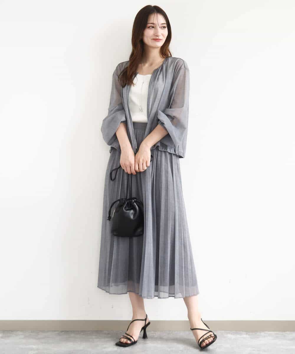 FKHJA88160 MK MICHEL KLEIN(MK ミッシェルクラン) デニム調シアープリーツスカート/洗える ネイビー