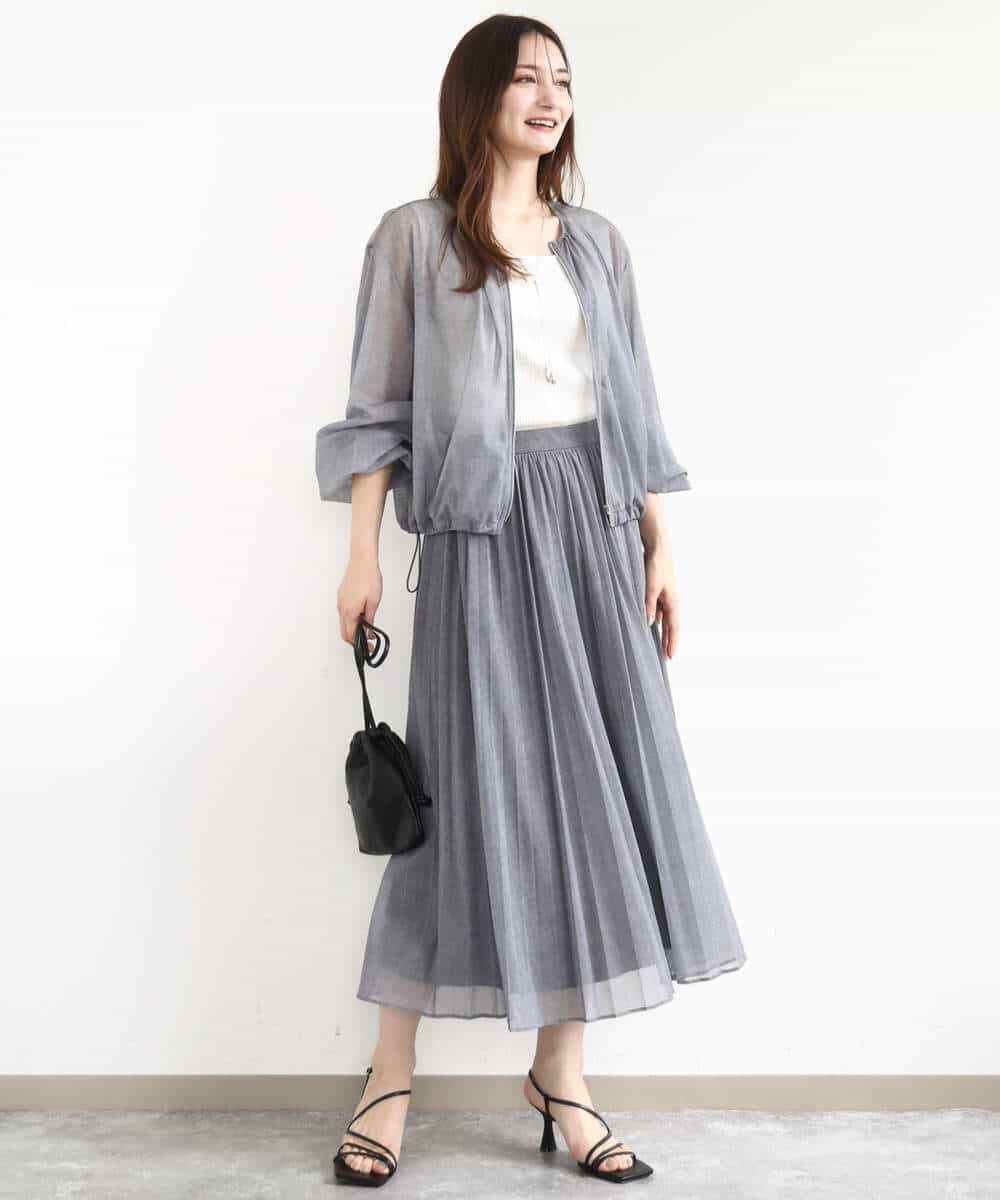 FKHJA88160 MK MICHEL KLEIN(MK ミッシェルクラン) デニム調シアープリーツスカート/洗える ネイビー