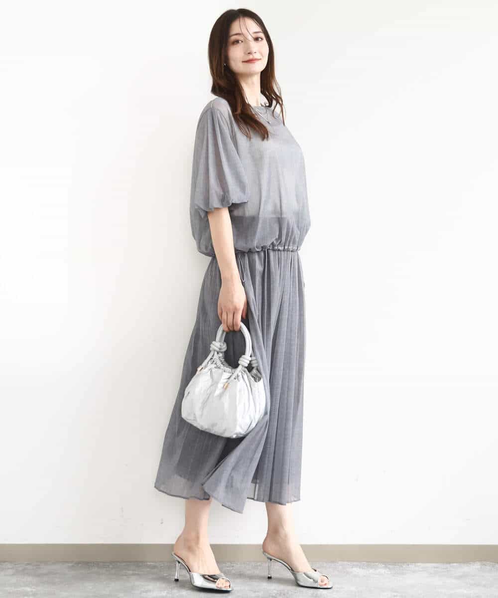 FKHJA88160 MK MICHEL KLEIN(MK ミッシェルクラン) デニム調シアープリーツスカート/洗える ネイビー
