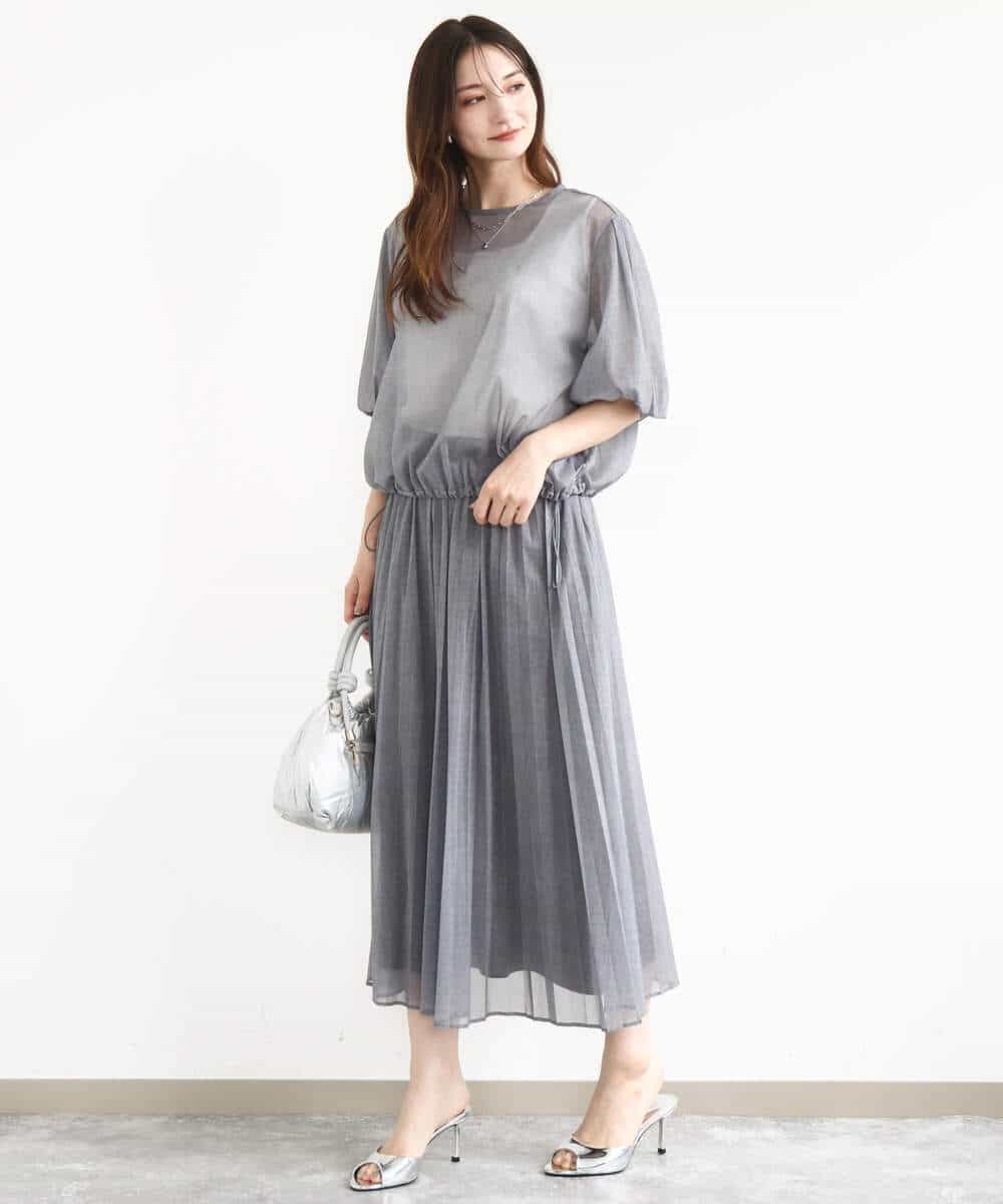 FKHJA88160 MK MICHEL KLEIN(MK ミッシェルクラン) デニム調シアープリーツスカート/洗える ネイビー