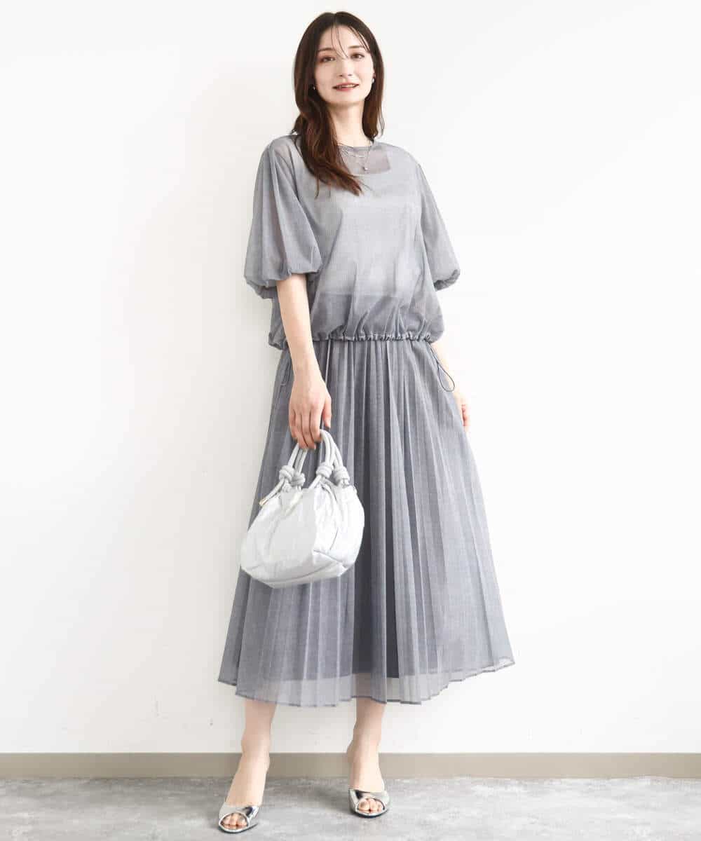 FKHJA88160 MK MICHEL KLEIN(MK ミッシェルクラン) デニム調シアープリーツスカート/洗える ネイビー
