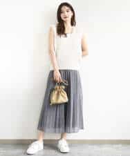 FKHJA88160 MK MICHEL KLEIN(MK ミッシェルクラン) デニム調シアープリーツスカート/洗える ネイビー