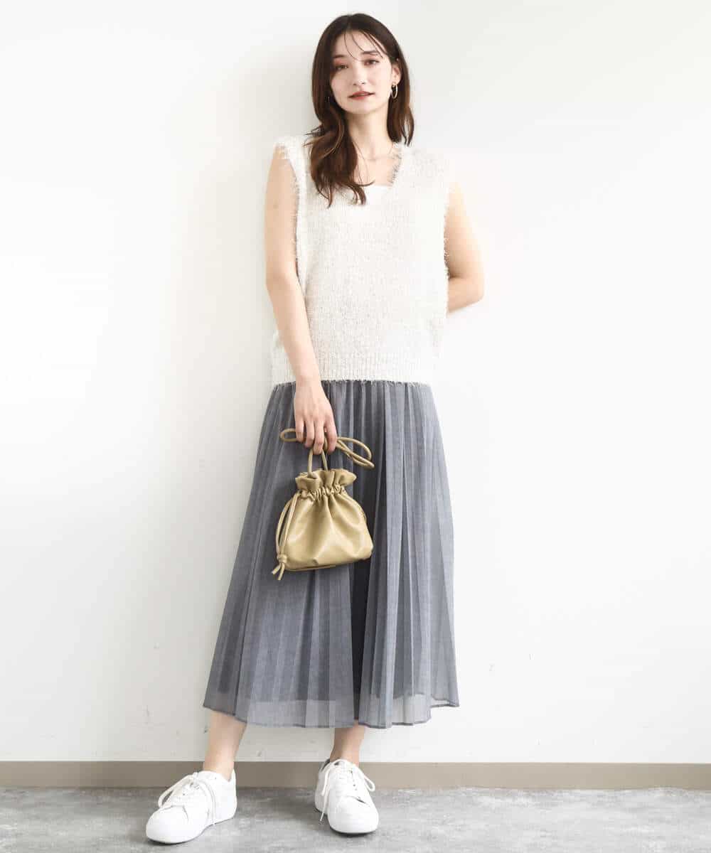 FKHJA88160 MK MICHEL KLEIN(MK ミッシェルクラン) デニム調シアープリーツスカート/洗える ネイビー