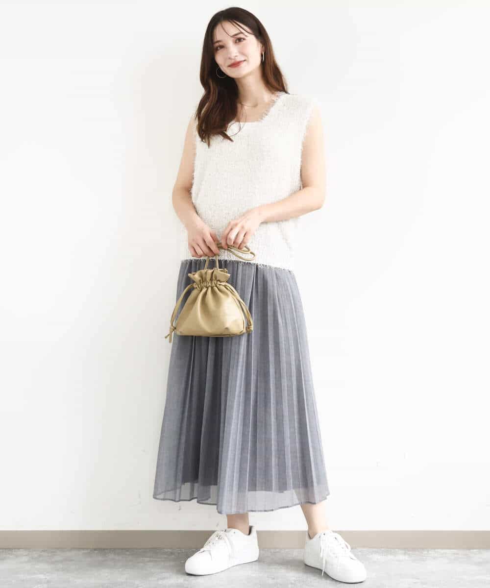 FKHJA88160 MK MICHEL KLEIN(MK ミッシェルクラン) デニム調シアープリーツスカート/洗える ネイビー
