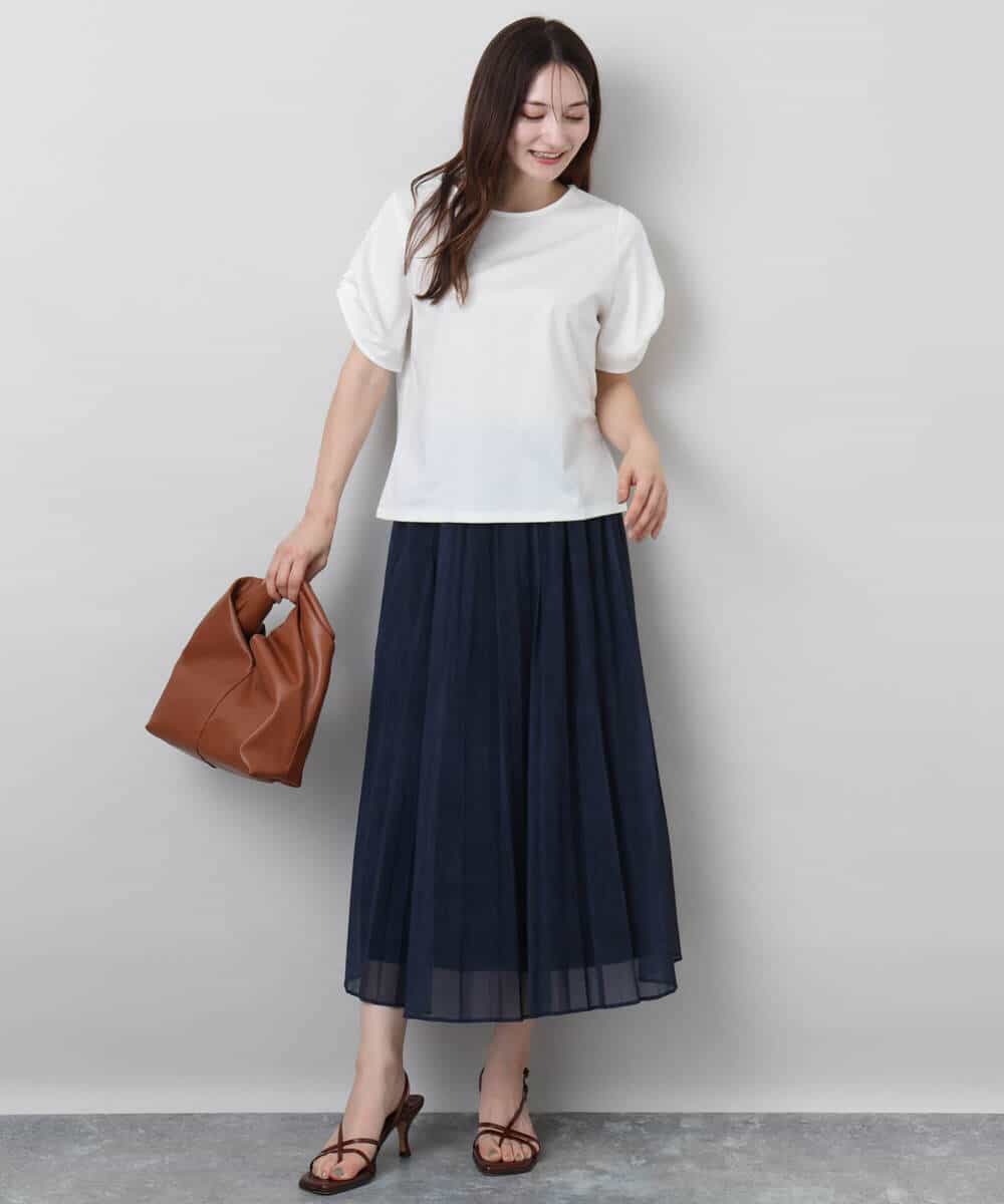 FKHJA88160 MK MICHEL KLEIN(MK ミッシェルクラン) デニム調シアープリーツスカート/洗える ネイビー