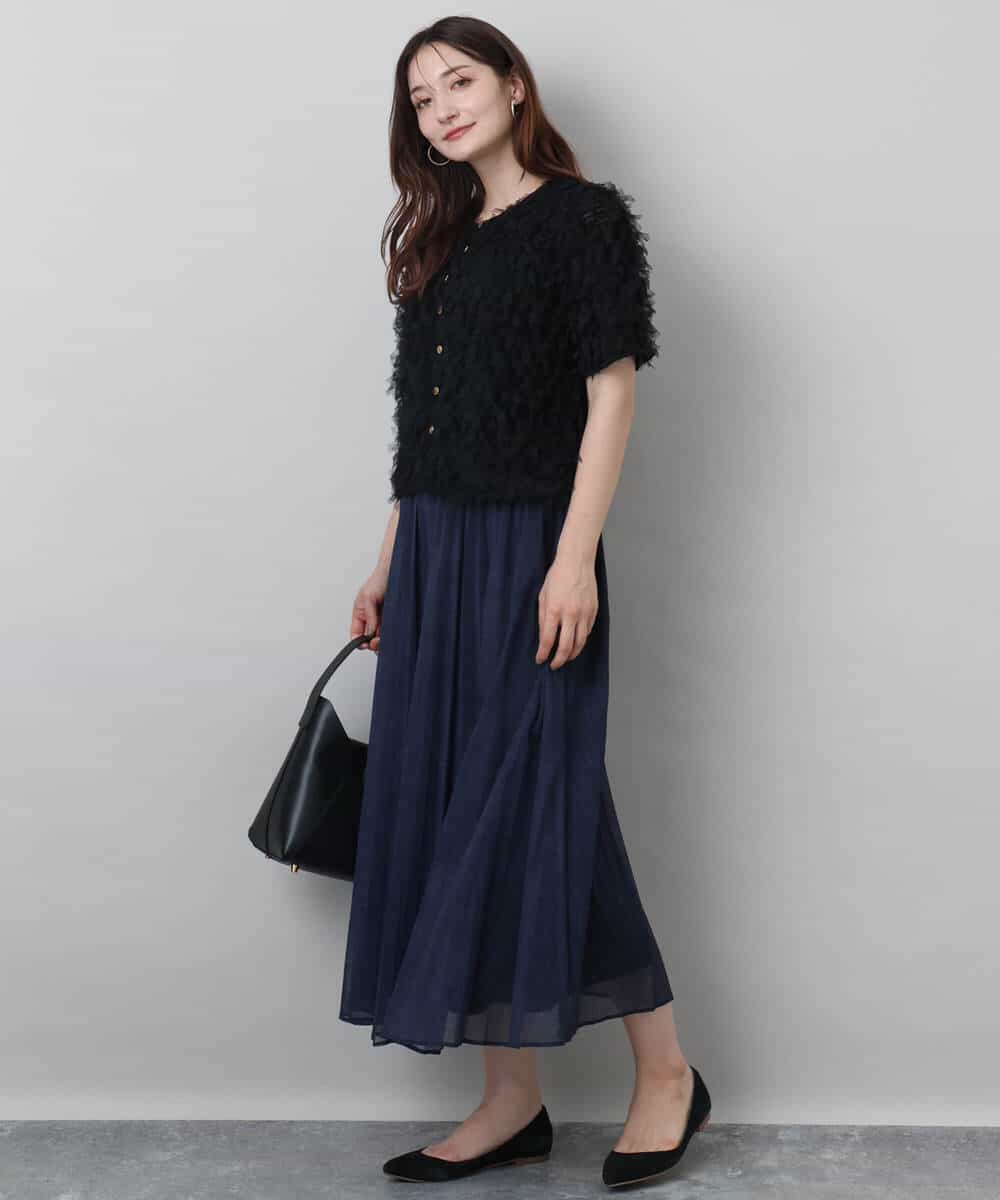 FKHJA88160 MK MICHEL KLEIN(MK ミッシェルクラン) デニム調シアープリーツスカート/洗える ネイビー