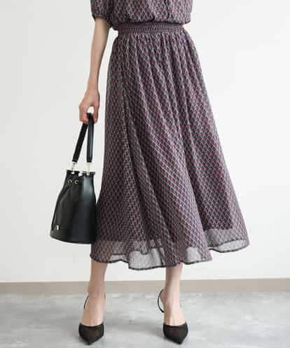 FKHJD28150 MK MICHEL KLEIN [洗える]ジオメットリック柄シフォンスカート