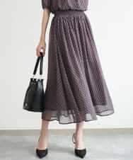FKHJD28150 MK MICHEL KLEIN(MK ミッシェルクラン) [洗える]ジオメットリック柄シフォンスカート グリーン